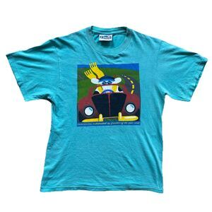Vintage 90s Cows T Shirt Cottage Open Road Convertible Car Animal Nature Cute